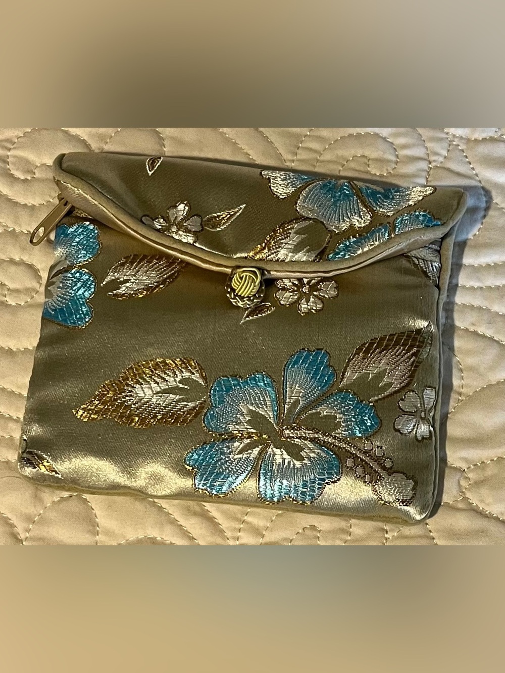 💕 $5 for $25 💕 Jewelry Pouch in Floral Satin Teal and Gold by Honora